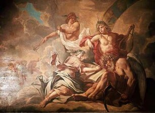 Apollo, Merkur und Chronos diktieren der Göttin der Geschichte die Heldentaten des brandenburgisch-preußischen Volkes