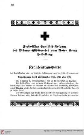 Freiwillige Sanitäts=Kolonne des Männer=Hilfsvereins vom Roten Kreuz Heidelberg