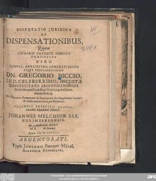 Disputatio Iuridica De Dispensationibus