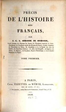 Précis de l'histoire des Français. 1. (1839)