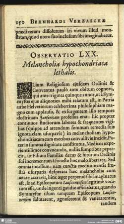 Observatio LXX. Melancholia hypochondriaca lethalis