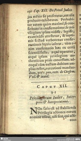 Caput XII. De Privilegiorum Iudice , Interprete & Interpretatione