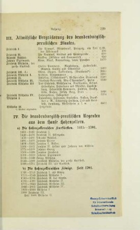 III. Allmähliche Vergrößerung des brandenburgisch-preußischen Staates