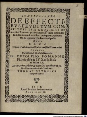 Conclusiones de effectibus feudi, tum constituti tum acquisiti