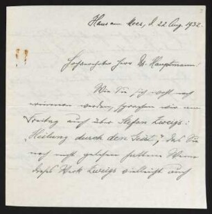 Brief von Adolf Arnhold an Gerhart Hauptmann