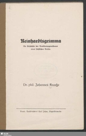 Reinhardtsgrimma : die Geschichte des Bevölkerungsaufbaues eines sächsischen Dorfes