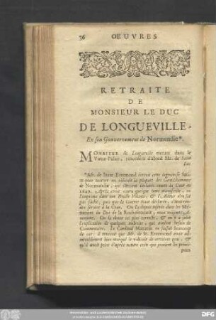 Retraite De Monsieur Le Duc De Longueville, En son Gouvernement de Normandie.
