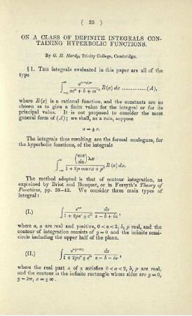 On a class of definite integrals containing hyperbolic functions.
