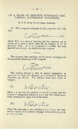 On a class of definite integrals containing hyperbolic functions.