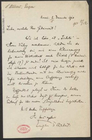 Brief an Ludwig Strecker  : 02.12.1910
