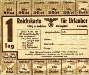 Lebensmittelkarte für Urlauber