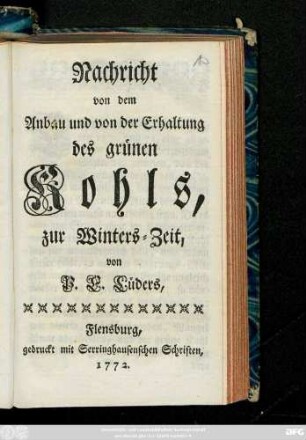 Nachricht von dem Anbau und von der Erhaltung des grünen Kohls zur Winters-Zeit