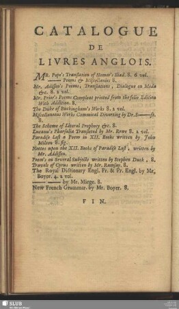 Catalogue De Livres Anglois