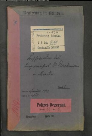 Amtsführung des Bürgermeisters Dieckmann, Minden