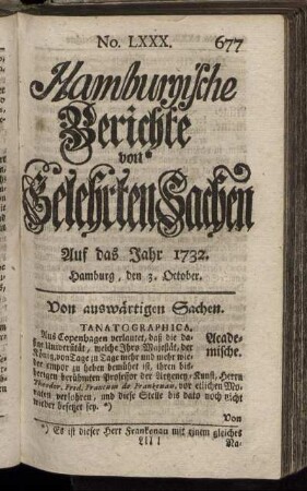 No. LXXX. Hamburg, den 3. October 1732 - No. LXXXVIII. Hamburg, den 31. October 1732