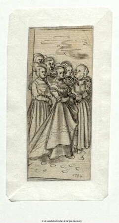 Frauengruppe, die vorderste eine Edelfrau (Nothelferinnen?)