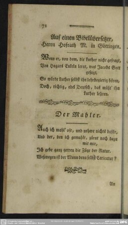 Auf einen Bibelübersetzer, Herrn Hofrath M. in Göttingen