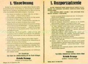 Maueranschlag mit Anordnungen der deutschen Zivilverwaltung der Stadt Gdingen