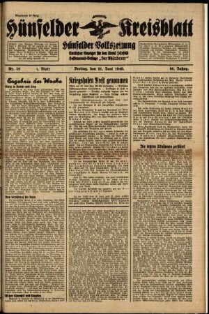 Erste Ausgabe vom Freitag, den 21. Juni 1940.