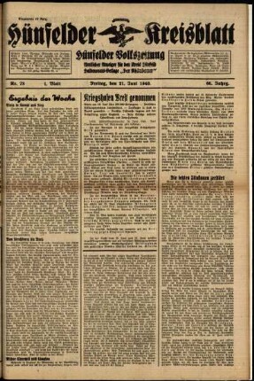 Erste Ausgabe vom Freitag, den 21. Juni 1940.