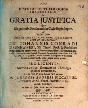 Disputatio Theologica Inauguralis De Gratia Justifica