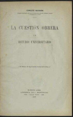 La cuestión obrera y su estudio universitario
