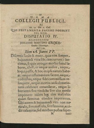 Disputatio IV. Respondente Johanne Martino Erlich