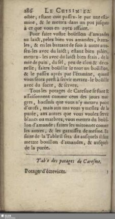 Table des potages de Caresme