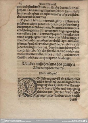 Von der außtheylung des ganzen Astronomischen wercks. Das dritt Capitel.