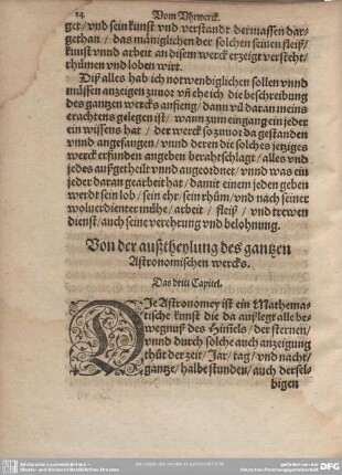 Von der außtheylung des ganzen Astronomischen wercks. Das dritt Capitel.