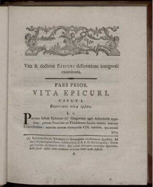 Pars Prior. Vita Epicuri.