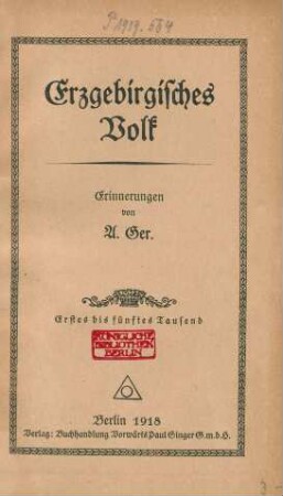 Erzgebirgisches Volk : Erinnerungen