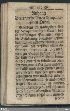Anhang Derer verheissenen Symphatetischen Curen