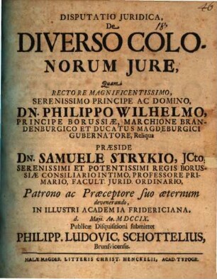 Disputatio Juridica, De Diverso Colonorum Jure