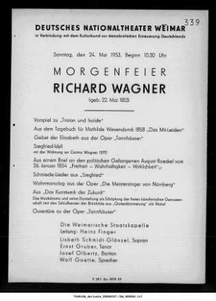 Morgenfeier Richard Wagner (geboren 22. Mai 1813)