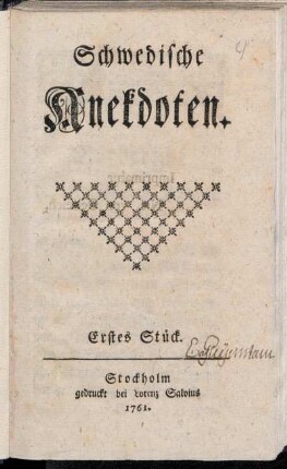 Schwedische Anekdoten : Erstes Stück - [Fünftes Transsumt]