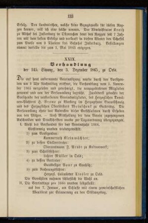 XXIX. Verhandlung der 145. Sitzung, den 3. Dezember 1865, zu Oels
