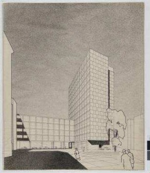 Wettbewerb Rathaus Neukölln (nicht realisiert), 2. Preis – Perspektivansicht. Berlin-Neukölln, Karl-Marx-Straße 83