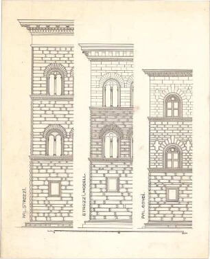 Gärtner Schule; u. a. Italien; Kirchen und Paläste - Fassaden, Palazzo Strozzi u. Palazzo Gondi in Florenz (Details)
