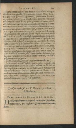 De Cometis, Cap. V. Duabus partibus distinctum.