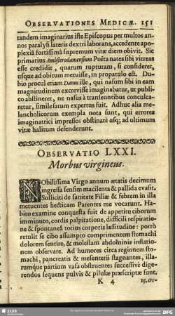 Observatio LXXI. Morbus virgineus