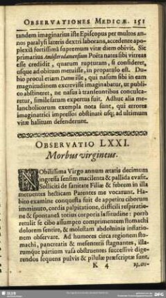 Observatio LXXI. Morbus virgineus