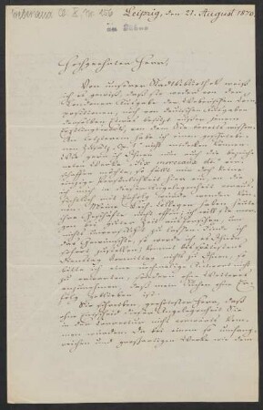 Brief an Friedrich Wilhelm Jähns : 21.08.1870