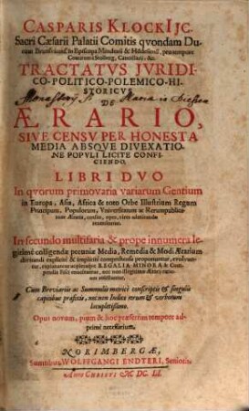 Tractatus iuridico-politico-polemico-historicus de aerario