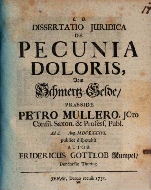 Dissertatio Juridica De Pecunia Doloris, Vom Schmertzgelde