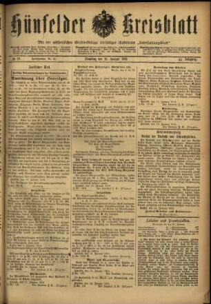 Erste Ausgabe vom Dienstag, den 21. Januar 1919.