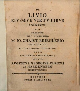 De Livio eiusque virtutibus dissertatio