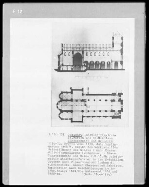 Jerichow, Längsschnitt und Grundriss von der Kirche des Prämonstratenserstifts, Sankt Marien und Sankt Nikolaus.