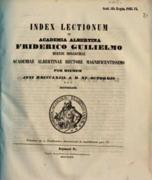 Index lectionum in Academia Albertina ... habendarum. 1863. WS