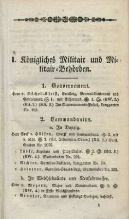 I. Königliches Militair und Militair-Behörden